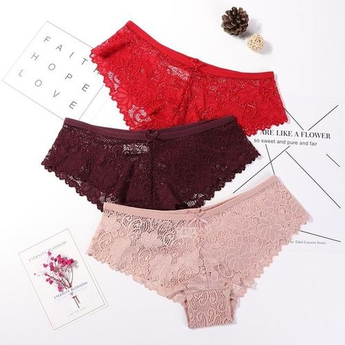 Shop Generic 3 Pcs Panties For Woman Underwear Sexy Lace Hollow Breathable  Female Panty Transparent Briefs Sexy Underwear Women High Quality Online