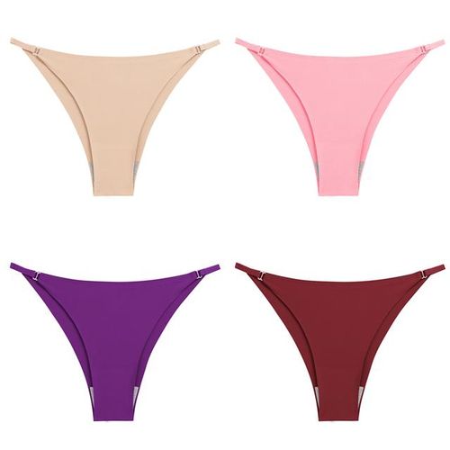 Shop Generic 4 Pcs Women's Silk Solid Underwear Female Waist Adjustable  Lingerie Femme Comfortable Panties Low-Waist Thongs G-String Online