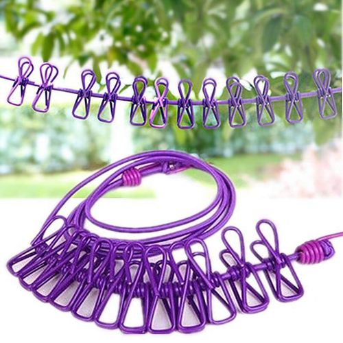 Shop Generic Clip Cloth Washing Line Drier Airer Clothes Travel Camp Laundry  Rope Line violet Online