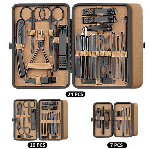 product_image_name-Generic-Nail clippers set brown 7-24 pieces set household nail clippers full set pedicure manicure tools - brown-1