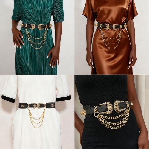 product_image_name-Fashion-Women's metal Elastic Waist Belt with Gold Buckle  With Metal Chain-2