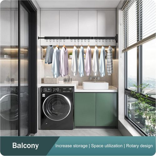 TodyJeyHo Laundry rack, wall mounted, wall assembly, three-fold folding, removable stand, hook for hanging, black - image 4