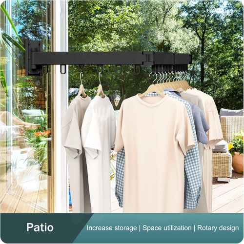 TodyJeyHo Laundry rack, wall mounted, wall assembly, three-fold folding, removable stand, hook for hanging, black - image 5