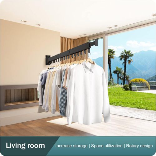 TodyJeyHo Laundry rack, wall mounted, wall assembly, three-fold folding, removable stand, hook for hanging, black - image 7