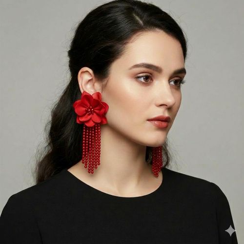 product_image_name-Generic-Elegant Red Flower & Beaded Tassel Drop Earrings – Statement Jewelry for Women-1