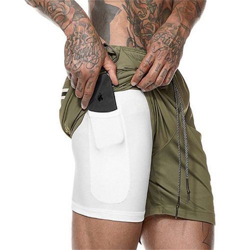 Olive Green Workout Shorts with Compression Pants