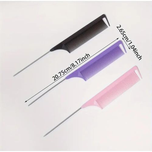 product_image_name-Generic-Tail Comb with Metal Pin – Rat Tail Comb for Hair Parting, Sectioning, and Styling Unisex -3pcs Set mixed colors -4