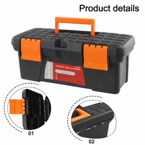 Generic Plastic Toolbox – Black with Orange Handle & Latches - Black/Orange - 225mm*130mm*105mm - image 2