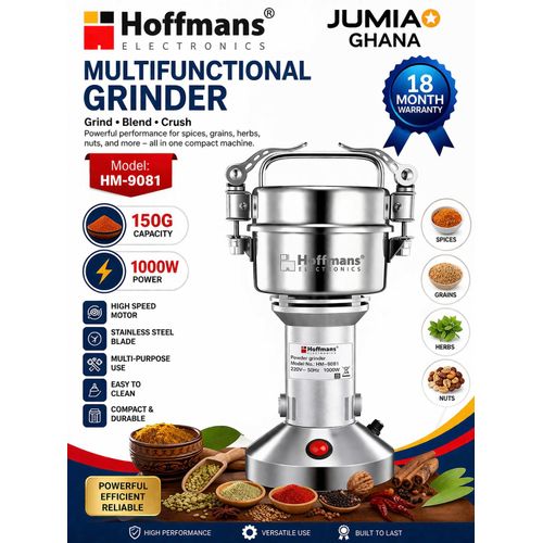 Generic  Electric Grinder HM-9081 – 1000W Stainless Steel Spice & Coffee Grinder, 150g Capacity, High Speed Blender & Crusher