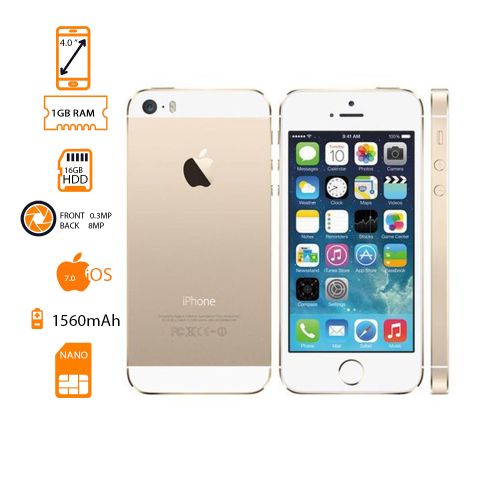 iPhone 5S - 4 inch - 16GB - 1GB RAM 4G LTE Fingerprint Smartphone - Gold