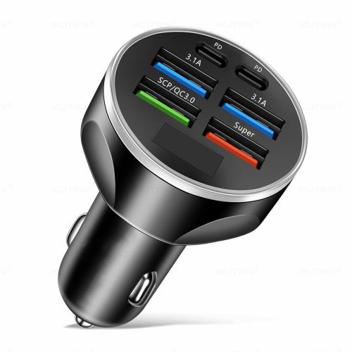 Generic Car Charger  Phone  Flash Charging  (4QC3.0+2PD)  Car Phone Charger With LED Digital Display - Black - image 3