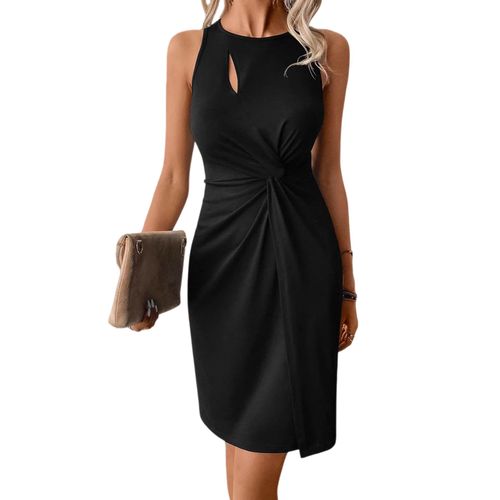 Fashion Plus Size Black Sleeveless Twist Split Bodycon Midi Dress
