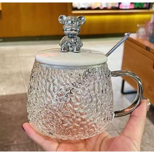 product_image_name-Generic-Clear Glass Mug With Lid and Spoon - 400ml-2