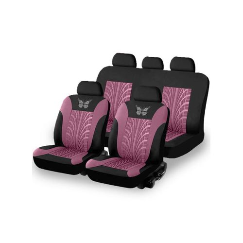 product_image_name-White Label-9Pcs Washable Polyester Universal Fit Automotive Back & Front Seat Covers Set With 3D Butterfly & Tire Track Pattern - Pink-1
