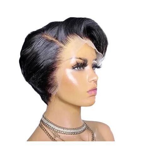 Generic Short 100% Lace Frontal Human Hair Wigs - Black