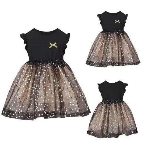 product_image_name-Fashion-1 to 7 Years children's dress Black Dress Girl Cotton Tutu Skirt Star Net Gauze Princess Girl Dress clothes - Black - 120cm-2