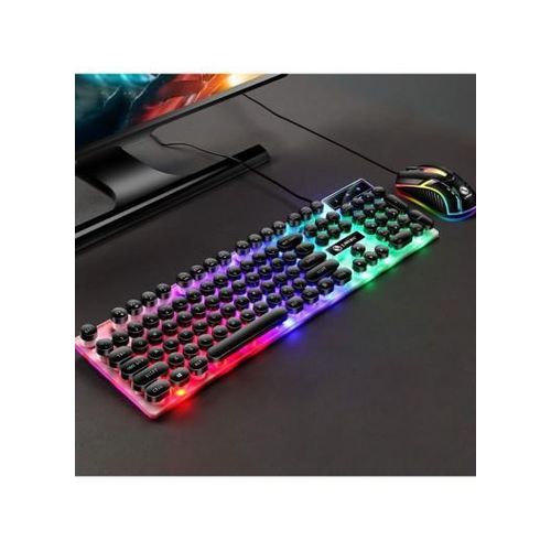 Generic Wired Backlit Keyboard & Mouse Combo Folding Feet Suspended Keycaps Design Breathing Light Ergonomic - Black - image 2