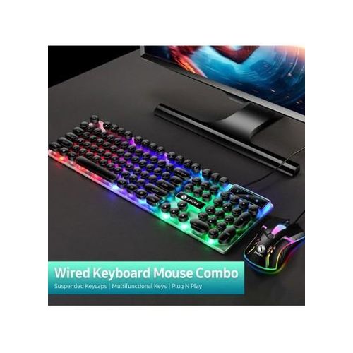 Generic Wired Backlit Keyboard & Mouse Combo Folding Feet Suspended Keycaps Design Breathing Light Ergonomic - Black - image 3