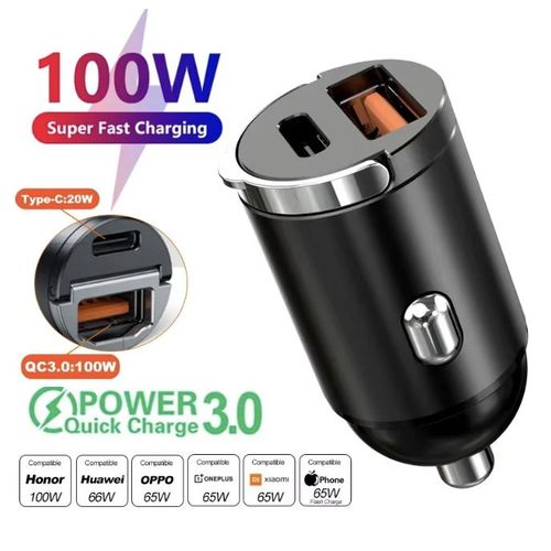product_image_name-Classic-Mini 100W PD QC Pull Ring Fast Charging Car Charger USB C Car Phone Charger Adapter For iPhone 13 12 Xiaomi Samsung Huawei-1
