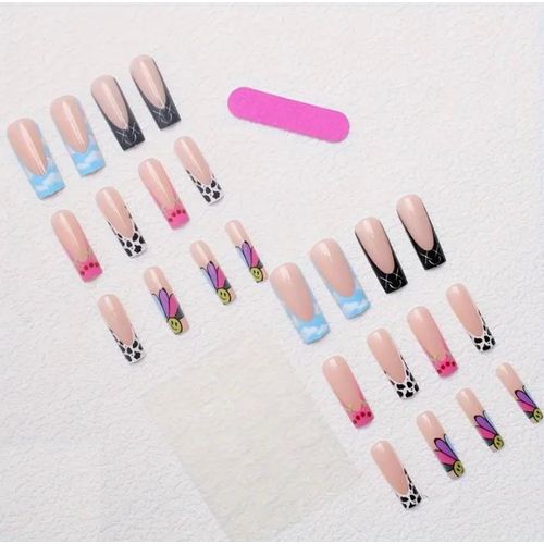 product_image_name-Generic-24pcs Cool Style Press On Nails with Playful Floral Graffiti Design for Women-2