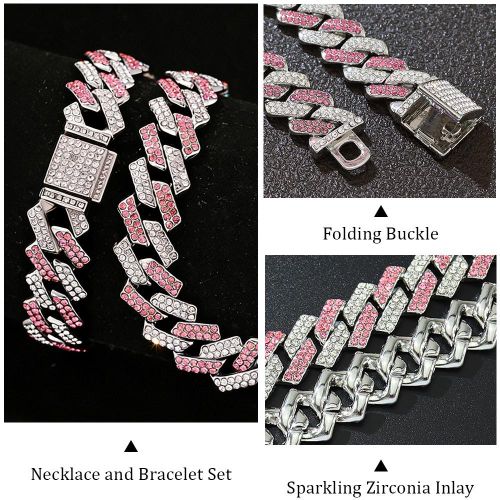 product_image_name-ARHANORY-2 Pieces/Set Pink Link Chain For Men Cuban Necklace and Bracelet Iced Out Miami Hip Hop Jewelry-2