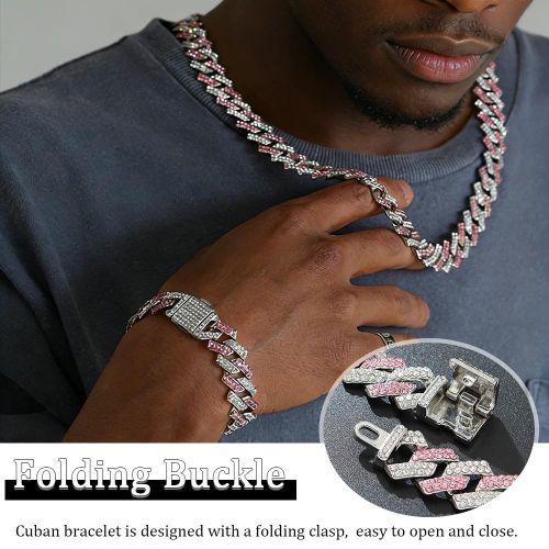 product_image_name-ARHANORY-2 Pieces/Set Pink Link Chain For Men Cuban Necklace and Bracelet Iced Out Miami Hip Hop Jewelry-3