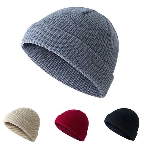 Shop Fashion Unisex Solid Color Knitted Beanie Hat Warm Brimless