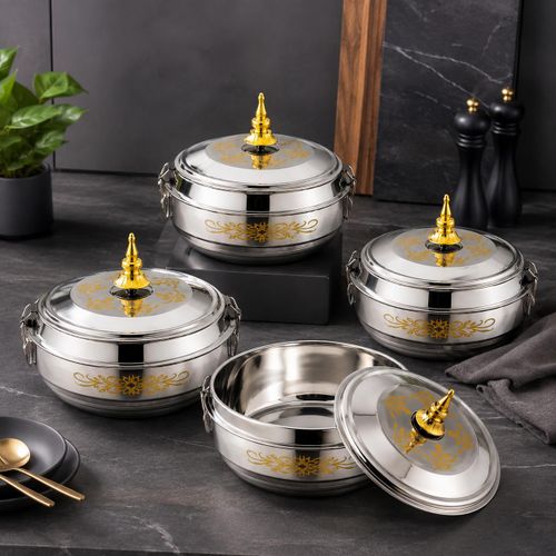 Generic 4-Tier Stainless Steel Lunch Box with Locking Lids – Gold Design