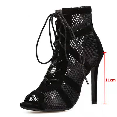 Ladies lace up dance shoes in black nubuck and mesh in 1920's style for  salsa, ballroom