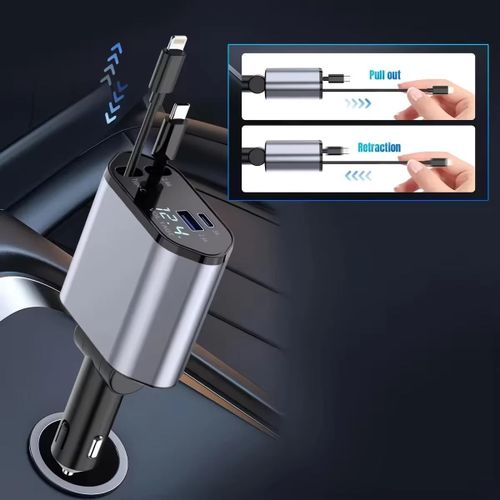 Generic  4 IN 1 120W Car Charger Retractable Adapter USB Type C Fast Charger Cable - image 7