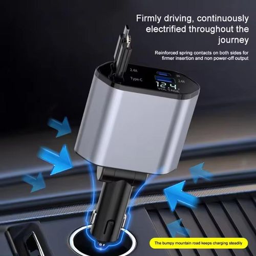 Generic  4 IN 1 120W Car Charger Retractable Adapter USB Type C Fast Charger Cable - image 8