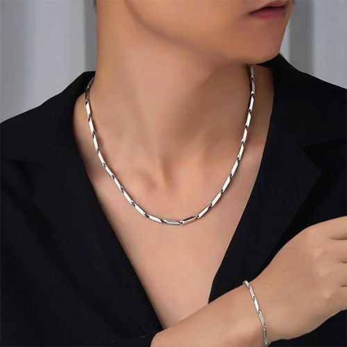 product_image_name-Generic-Fashion Men's Titanium Bracelet Necklace 2-in-1 Set Trendy Accessories - Silver-1