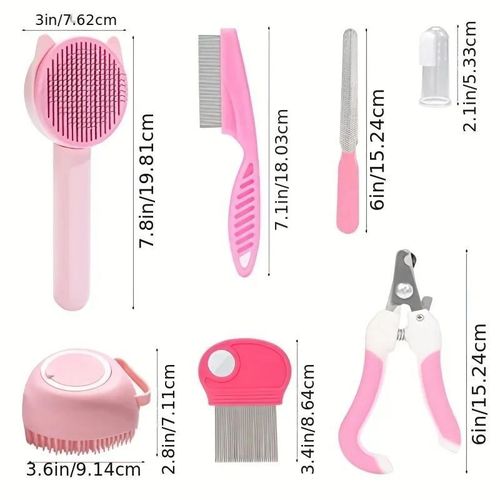 product_image_name-Generic-8 Pcs Cat Brush Grooming Kits, Pet Self Cleaning Kit with Pet Nail Clipper-2