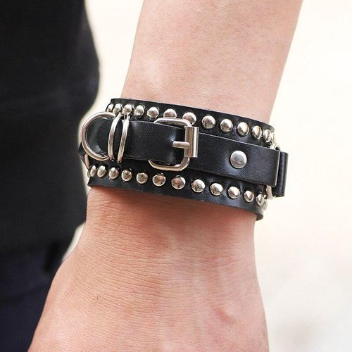 Men Women Gothic Punk Leather Wristband Bangle Cuff Rivet Spike Bracelet  Jewelry