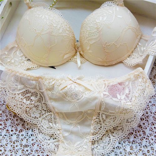 Shop Generic Women Lady Cute Sexy Underwear Satin Lace Embroidery Bra Sets  With s Online