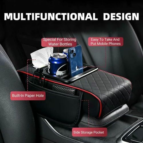 product_image_name-Generic-Car center armrest box mat, multi-functional center armrest box cover, armrest storage cover, armrest box accessories, black and red-1