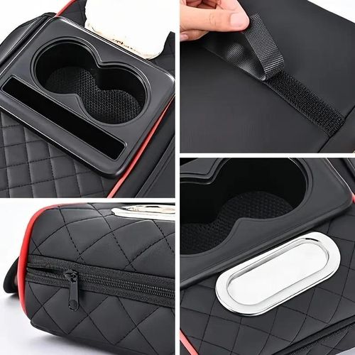 product_image_name-Generic-Car center armrest box mat, multi-functional center armrest box cover, armrest storage cover, armrest box accessories, black and red-4