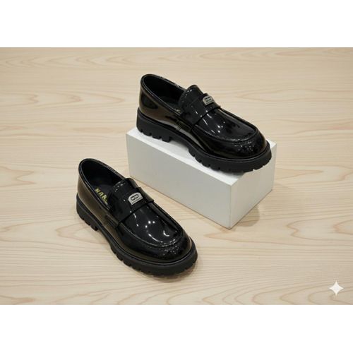product_image_name-Haki-Fashion Boys Faux Leather Mirror Shoe-Black-1
