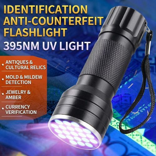 Generic ASCENT UV Flashlight,21-LED 395NM UV Light for Jewelry Detection,Mold/Counterfeit Detection,Battery-Powered