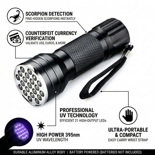 Generic ASCENT UV Flashlight,21-LED 395NM UV Light for Jewelry Detection,Mold/Counterfeit Detection,Battery-Powered - image 7