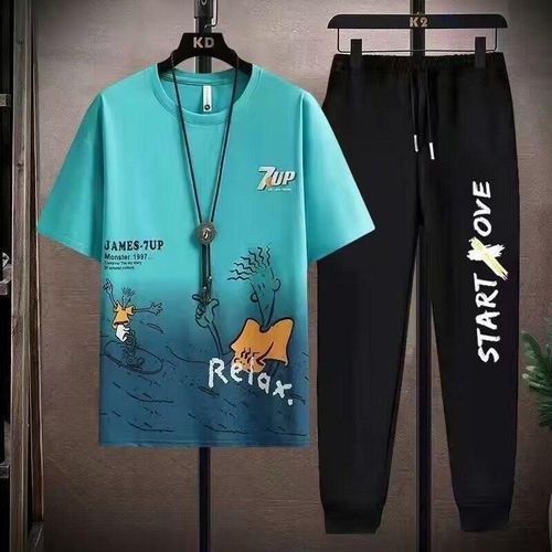 Generic 7up Pisiduo men's gradient graphic trackset/T-shirt-Green