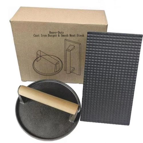 product_image_name-Generic-Cast Iron Hamburger Meat Press & Cast Iron Bacon Press Wooden Handle Grill-1