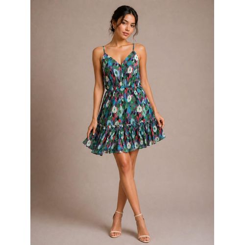 Shop Fashion Boho Floral Fit & Flare Mini Dress – V-Neck Spaghetti Strap  Sundress Online