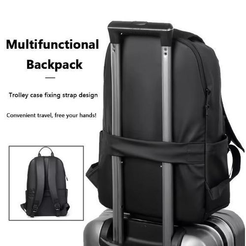 Generic Men's black leather backpack, school bag for teenagers, fits a 15.6-inch laptop - image 2