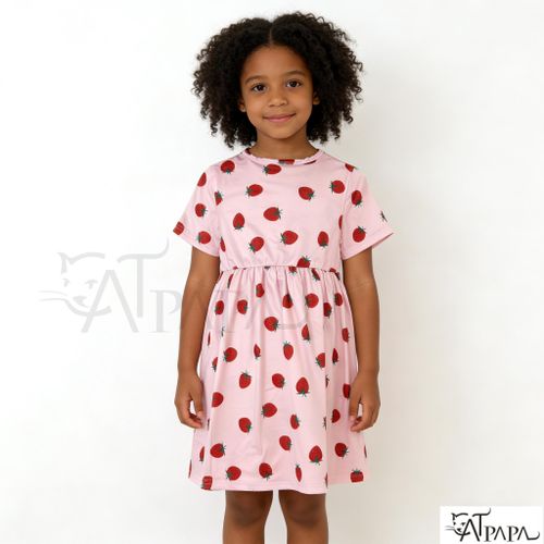 product_image_name-Catpapa-Limited Time No Restock ! 4-7 years Baby Pink Cute Polka Dot Strawberry Pattern Dress for Parties, Outdoor Activities, Comfortable and Cool, Easy to Clean-8