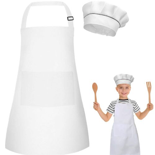Generic Kids Apron and Chef Hat Set, Adjustable Children Apron with 2 Pockets
