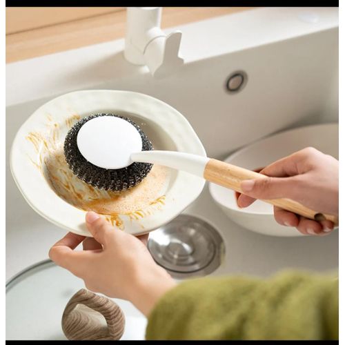 Ba 3pc Picture colour multifunctional household stainless steel round  scrubber cleaner kitchen pot brush - image 2
