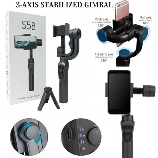Generic S5B 3-Axis Gimbal Stabilizer for Smartphones & Action Cameras, Face/Object Tracking, Anti-Shake, 12H Battery, Black, USB Connector - Black - image 3