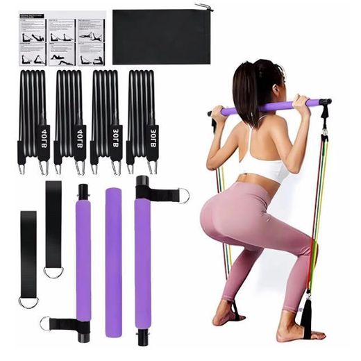 Generic Portable yoga Pilates bar with resistance band, home fitness muscle shaping bar, for fitness stretching and body training.