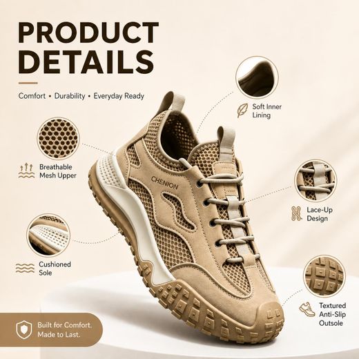 LM Fashion Sneakers – Breathable Mesh Casual Shoes, Comfortable Anti-Slip Walking Shoes for Everyday Use, Beige, EU 40-44 - image 2
